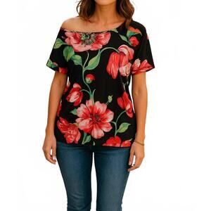 NEW E. LUNA floral off the shoulder top in black